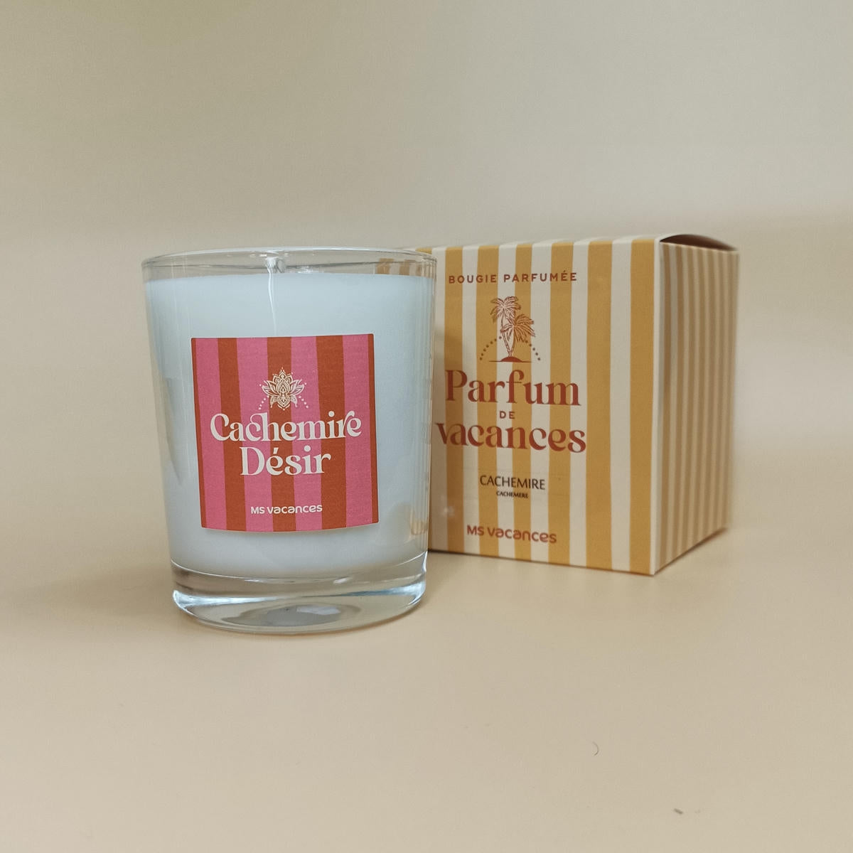 Bougie Cachemire Désir avec boîte rayée MS Vacances