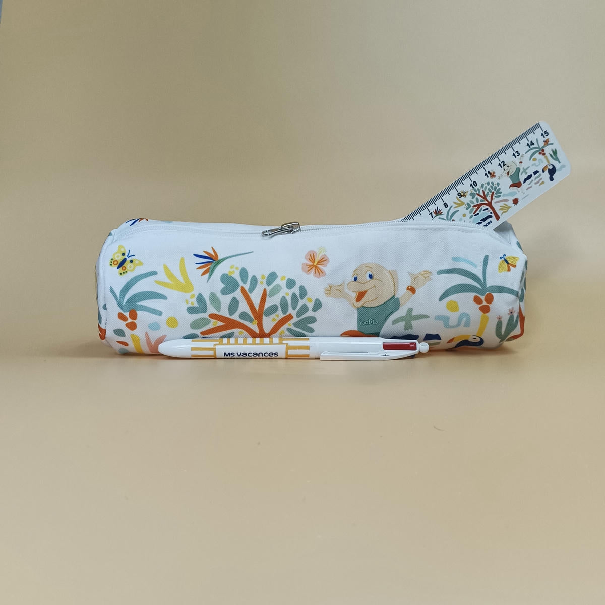Trousse ouverte avec règle et stylo MS Vacances