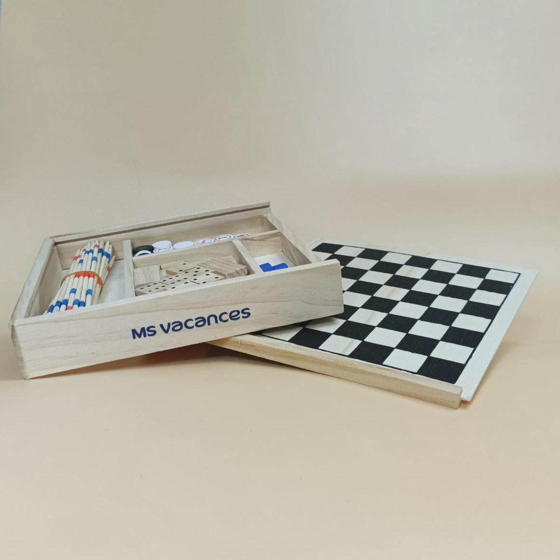 Plateau de jeu en bois MS Vacances fermé avec design coloré