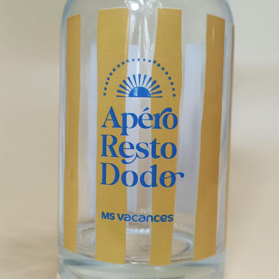 Bouteille MS Vacances Apéro Resto Dodo en verre rayé