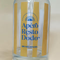 Zoom sur l'étiquette Apéro Resto Dodo jaune et bleue